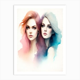 Watercolor Of Two Women 1 Art Print