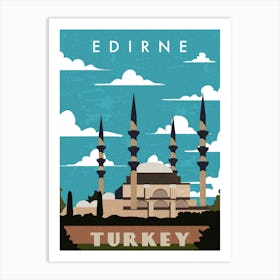 Edirne, Turkey — Retro travel minimalist poster Art Print