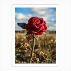 Red Rose Knitted In Crochet 2 Art Print