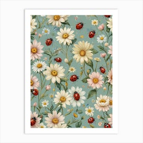 Ladybugs And Daisies Art Print