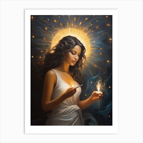 Woman Holding A Candle Art Print