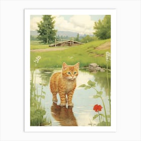 Cat In A Pond Art Print