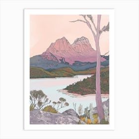 Cradle Mountain Australia Color Line Drawing (5) Art Print