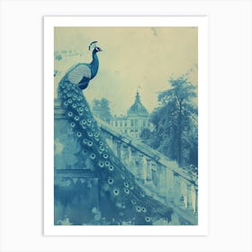 Vintage Turquoise Peacock With A Palace In The Background 3 Art Print