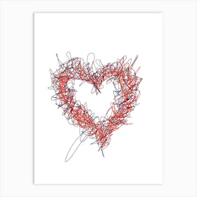 Heart Made Of Red And Blue String Art Print