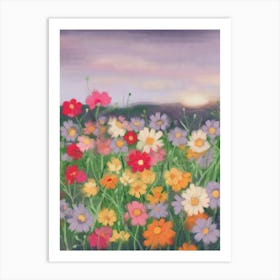 Wildflowers at Sunset. Gouache Hand Painting landscape Art Print