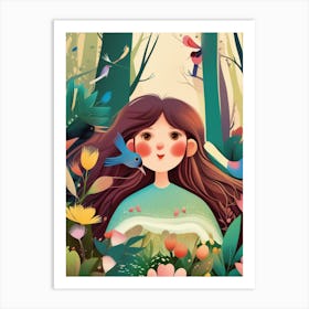 Luxmango Cute Girl In Forest 1 Art Print