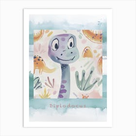 Cute Muted Diplodocus Dinosaur 4 Poster Art Print