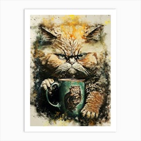 Cat With Coffee Mug Art Print