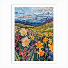 Daffodils Field Knitted In Crochet 2 Art Print