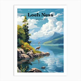 Loch Ness Scotland Lake Modern Travel Illustration Art Print