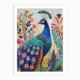 Folky Floral Peacock With The Plants 6 Art Print