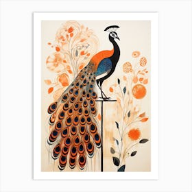 Peacock, Woodblock Animal Drawing 4 Art Print