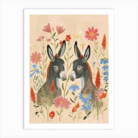 Folksy Floral Animal Drawing Donkey 2 Art Print