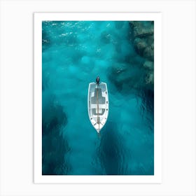 Small Boat In Blue Water Art Print