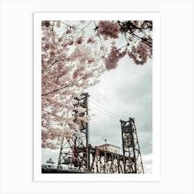 Cherry Blossoms Steel Bridge Art Print