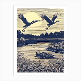 Herons In Flight Wall Art Above Tv Art Print