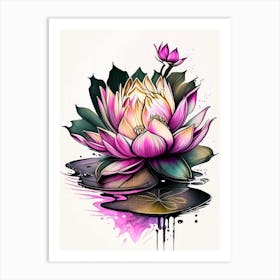 Blooming Lotus Flower In Lake Graffiti 6 Art Print