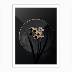 Shadowy Vintage Narcissus Easter Flower Botanical in Black and Gold n.0121 Art Print