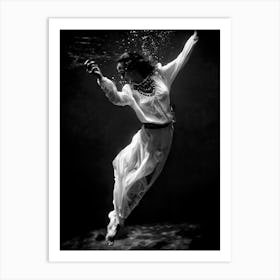 Underwater Woman In White Dress, Vintage Black and White Old Photo 1 Art Print