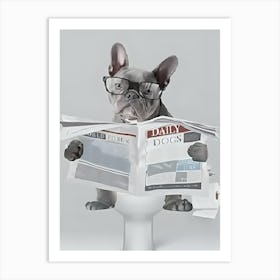 French Bulldog Reading Newspaper Art Print