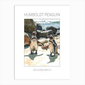 Humboldt Penguin Boulders Beach Simons Town Watercolour Painting 3 Poster Art Print