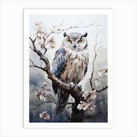 Owl, Japanese Brush Painting, Ukiyo E, Minimal 2 Art Print