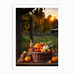 An Inviting Rustic Farm With Vegetables Like Corn Pumpkins Squash Elegantly Arranged In A Wooden B (4) Art Print