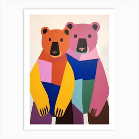 Colourful Kids Animal Art Brown Bear 1 Art Print