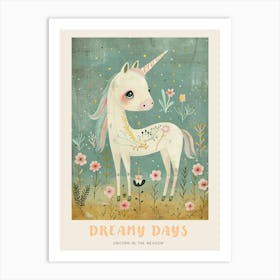 Pastel Storybook Style Unicorn In The Flowers 1 Poster Art Print