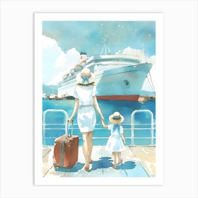 Mother And Daughter On A Cruise Ship Art Print