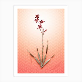 Bugle Lily Vintage Botanical in Peach Fuzz Hishi Diamond Pattern n.0022 Art Print