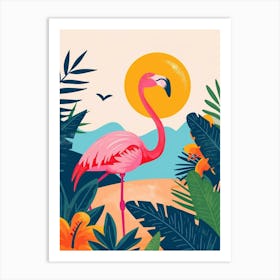 Greater Flamingo Las Coloradas Mexico Tropical Illustration 2 Art Print