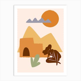 Egyptian Woman. Woman and Desert - boho travel pastel vector minimalist Art Print