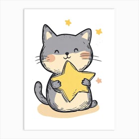 Cute Cat With Star. Generated AI. Wall Art Print Art Print