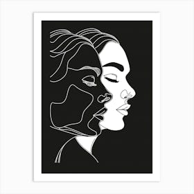 Abstract Women Faces In Line Black And White 3 Art Print