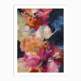 Navy Blue Floral Colorful Abstract Art Print
