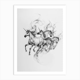 Unicorns Galloping Soft Shading Illustration Art Print