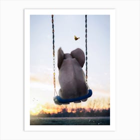 Baby Elephant Swing And Butterfly 1 Art Print