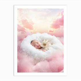 Baby Dragon Nestled In Sweet Embrace Of Cotton Candy Clouds Eyes Closed In Peaceful Slumber Cradl Art Print