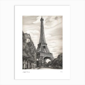 Eiffel Tower Paris Pencil Sketch 1 Watercolour Travel Poster Art Print