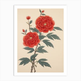 Higanatsu Red Camellia4 Vintage Japanese Botanical Art Print