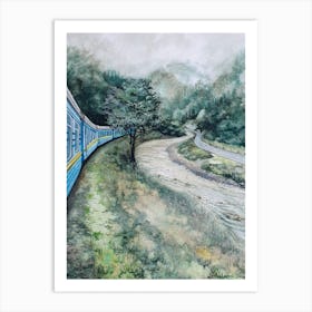 A Train On A Mountain Road Art Print