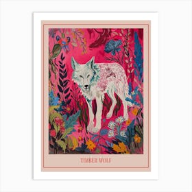 Floral Animal Painting Timber Wolf 2 Poster Art Print