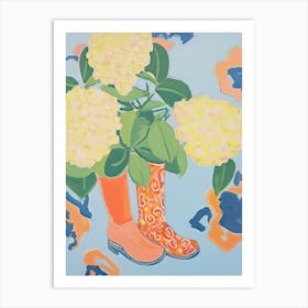 Painting Of Flowers And Cowboy Boots, Oil Style Art Print