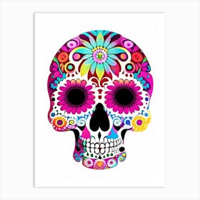 Skull With Psychedelic Patterns 3 Pink Kawaii Art Print