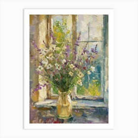 Lavender Flowers On A Cottage Window 3 Art Print