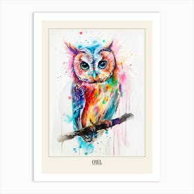 Owl Colourful Watercolour 3 Poster Art Print