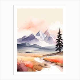 Tranquil Mountains In Minimalist Watercolor Vertical Composition 38 Art Print