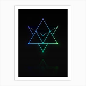 Neon Blue and Green Abstract Geometric Glyph on Black n.0406 Art Print